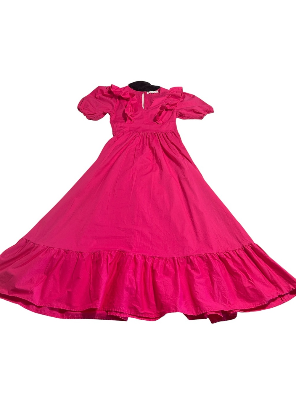 Karlie Hot Pink Ruffle Puff Sleeve Cotton Maxi Dress Size Small - Picture 5 of 8